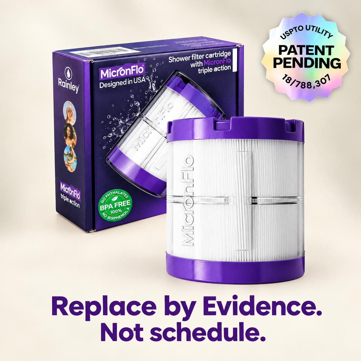 Rainley MicronFlo Replacement Cartridge for Hard Water – Tap or Well | Softer Skin, Shinier Hair | Removes Chlorine, Heavy Metals & Microplastics | Patent-Pending | Replace at Your Own Pace