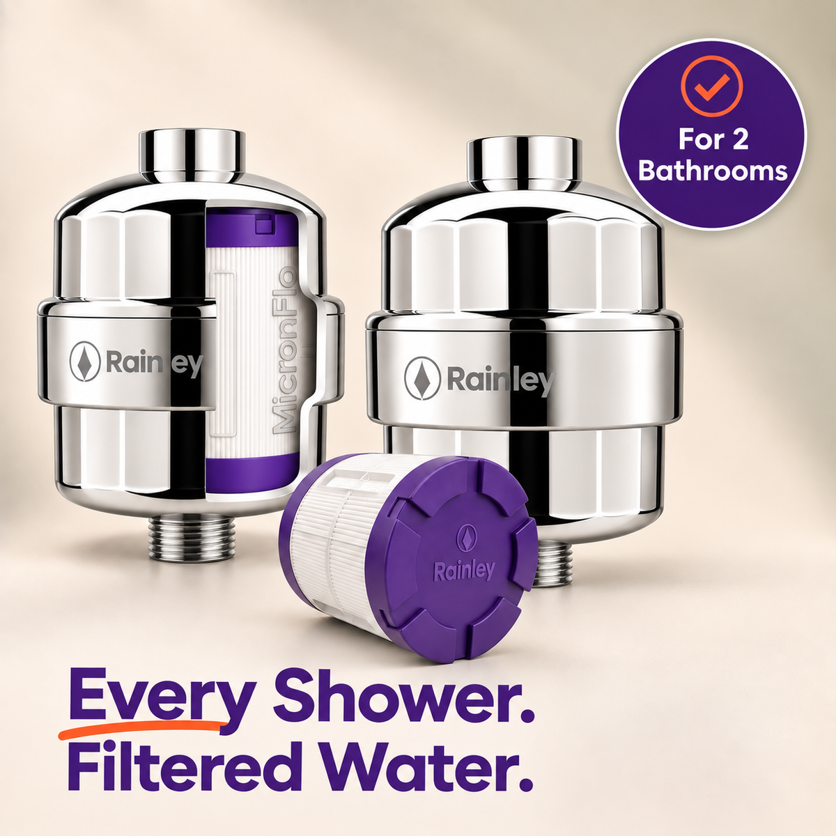 Rainley Multi-Bathroom Shower Filter Kit for Hard Water | 2-3 Bathrooms