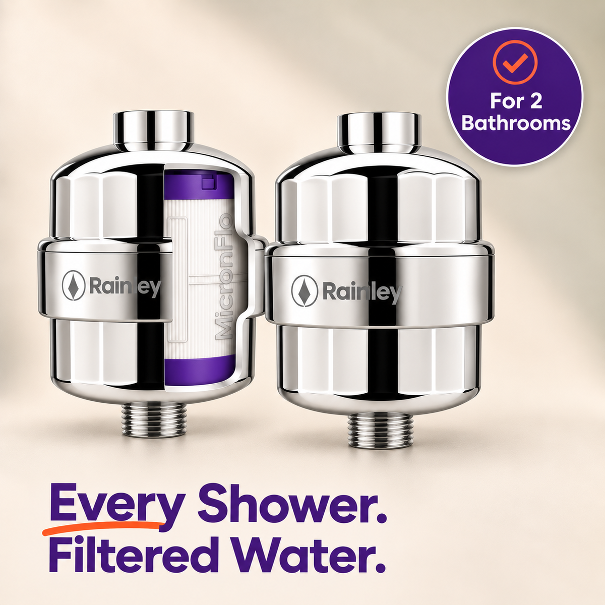 Rainley Multi-Bathroom Shower Filter Kit for Hard Water | 2-3 Bathrooms