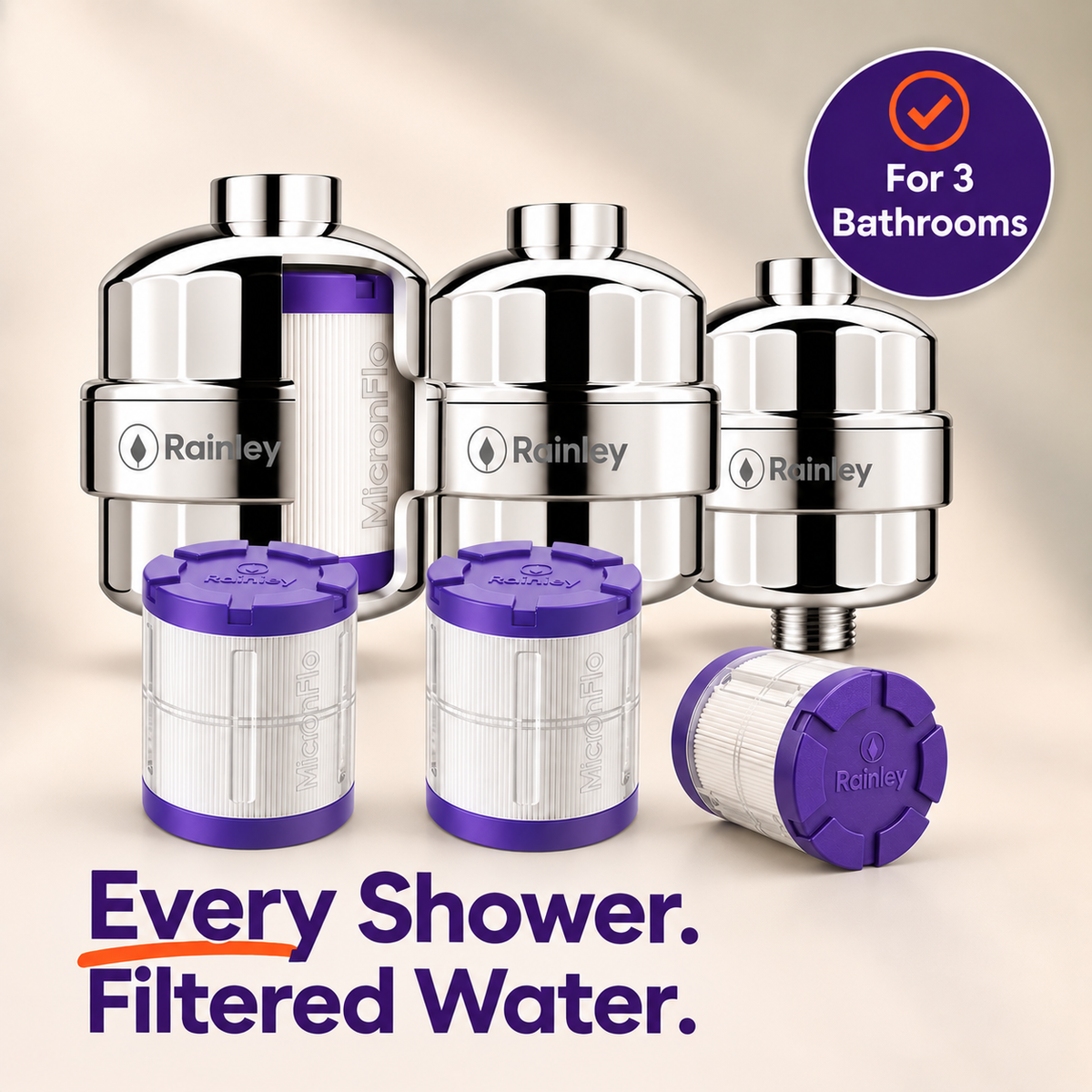 Rainley Multi-Bathroom Shower Filter Kit for Hard Water | 2-3 Bathrooms