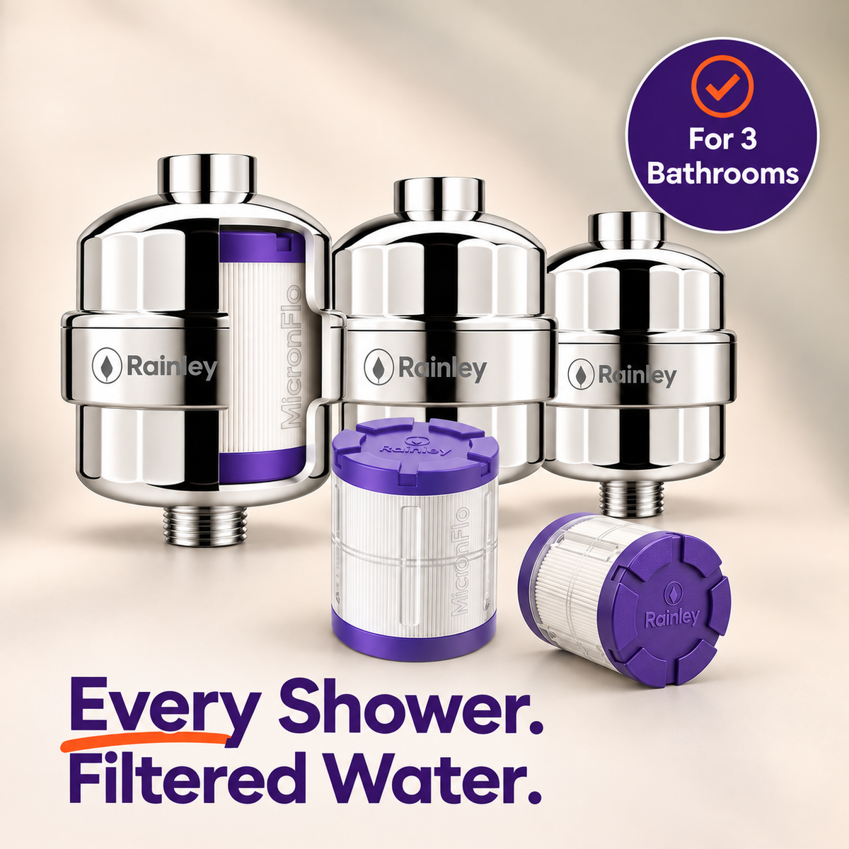 Rainley Multi-Bathroom Shower Filter Kit for Hard Water | 2-3 Bathrooms