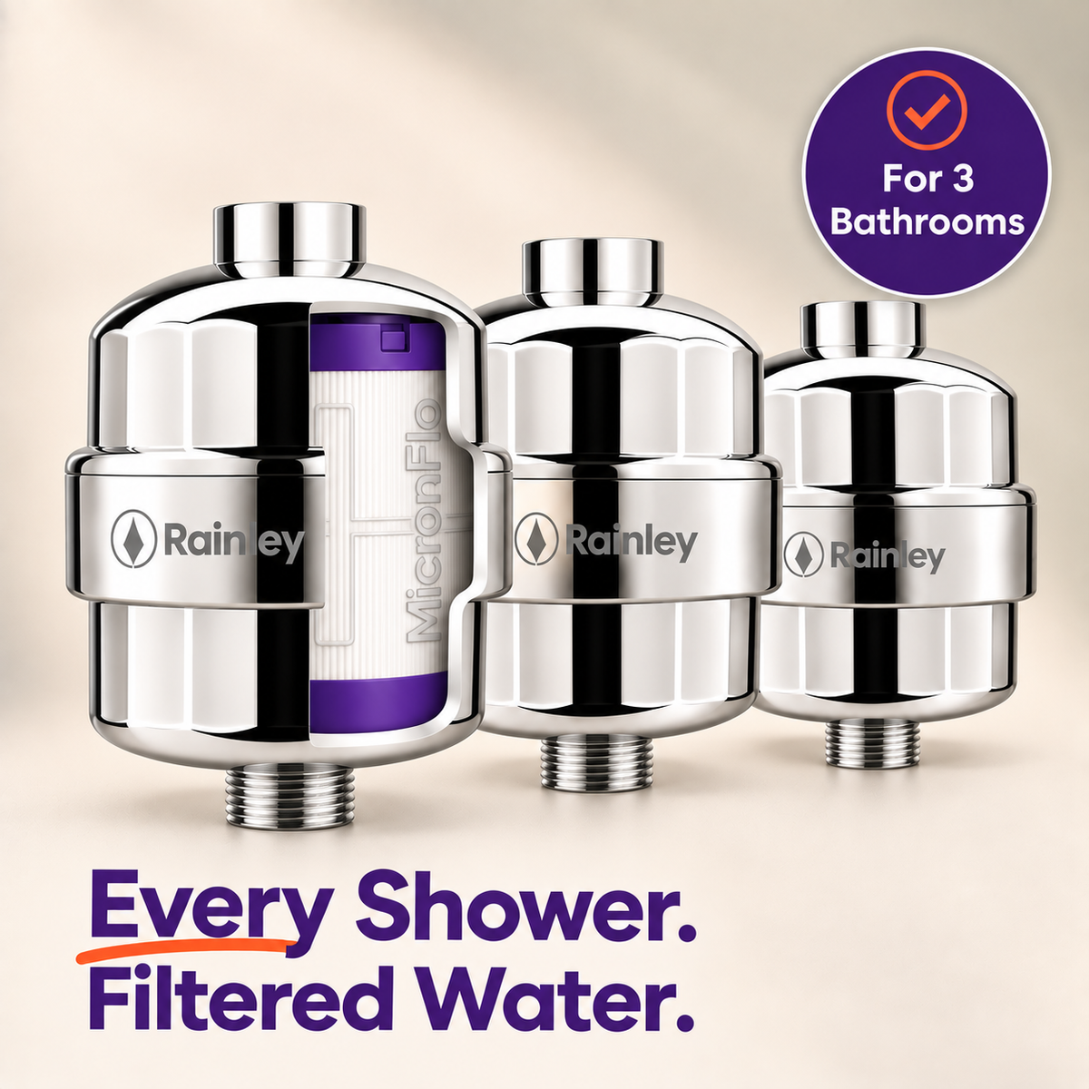 Rainley Multi-Bathroom Shower Filter Kit for Hard Water | 2-3 Bathrooms