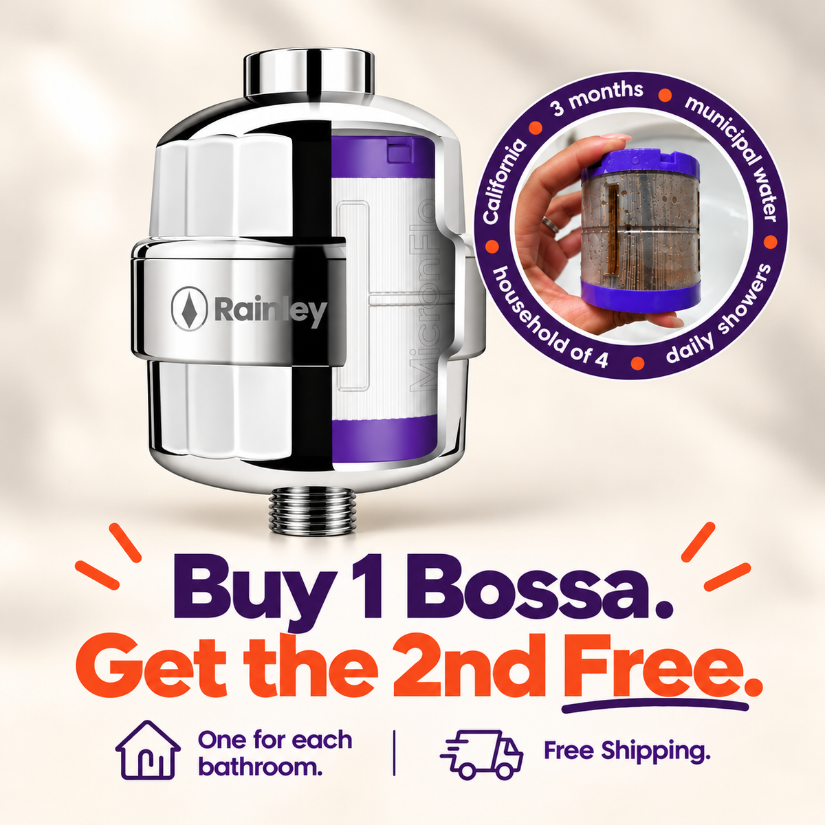 Rainley Bossa Inline Shower Filter for Hard Water