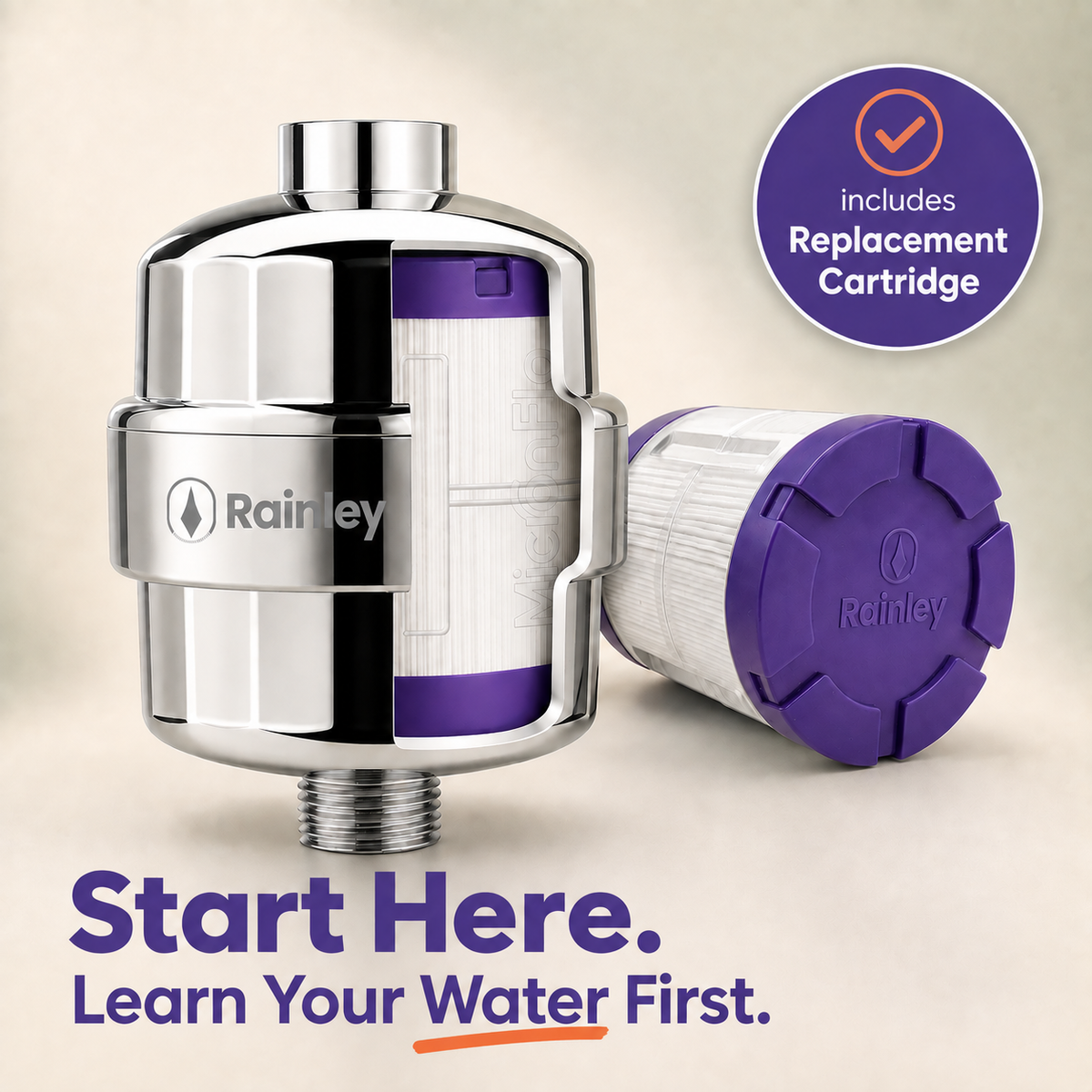 Rainley Shower Filter Starter Kit for Hard Water | Bossa + Spare MicronFlo Cartridge